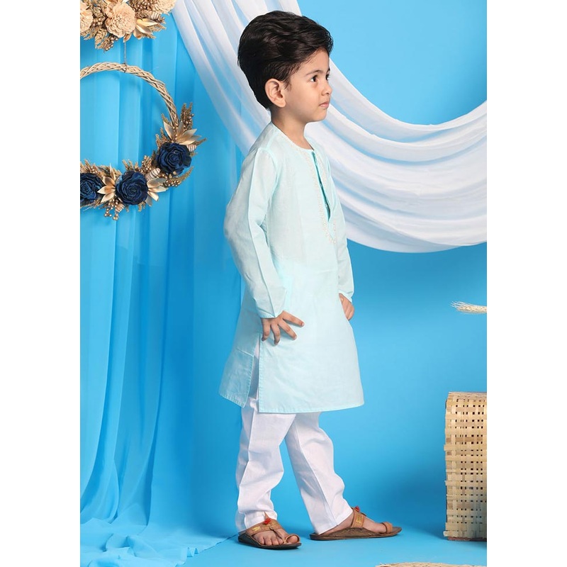 2 Pc Aqua Cotton Kurta Pajama Set - JD986587930