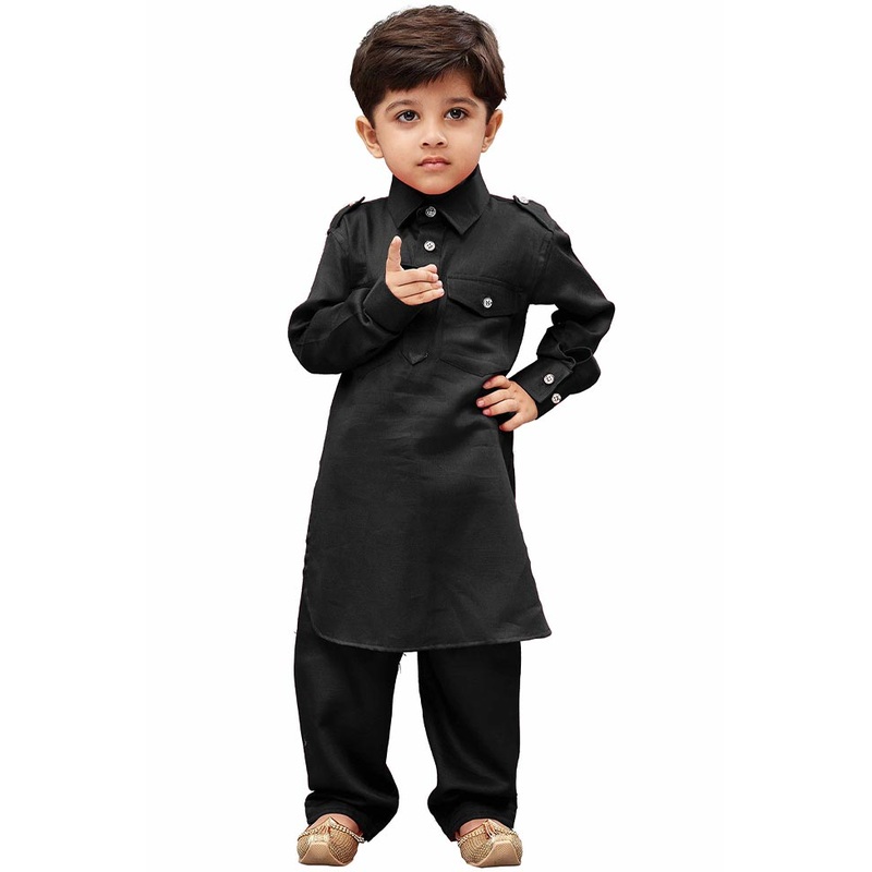 2 Pc Black Cotton Paithani Kurta Pant Set - JD986587926