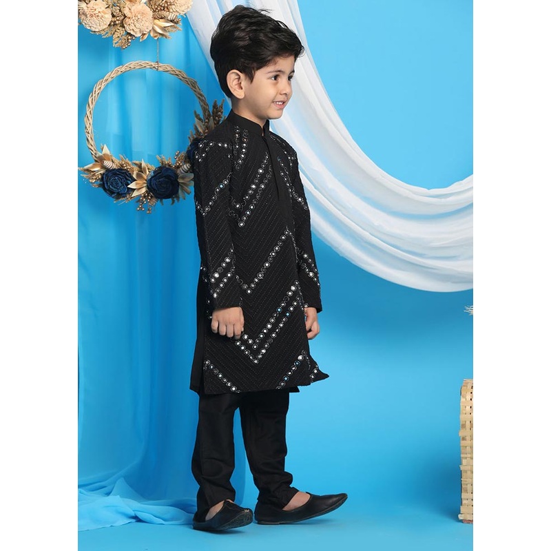 2 Pc Black Georgette Kurta Pajama Set - JD986587925