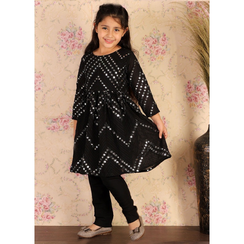 2 Pc Black Georgette Kurti Set - JD986587924