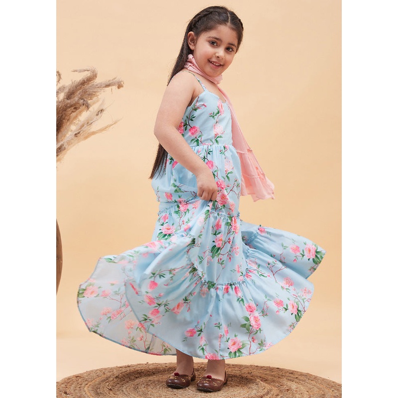 2 Pc Blue Cotton Anarkali Set - JD986587921