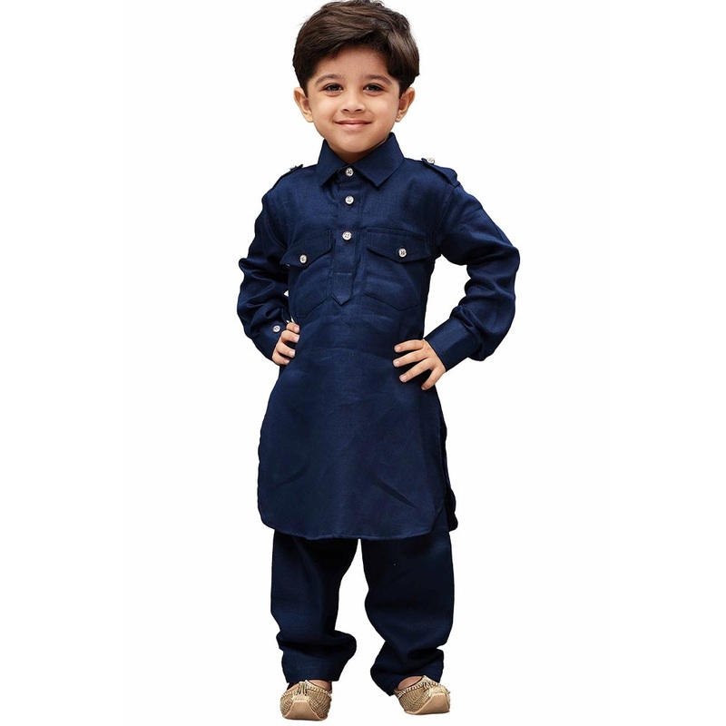 2 Pc Blue Cotton Paithani Kurta Pant Set - JD986587920