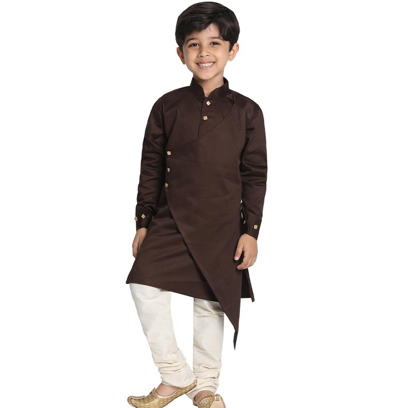 2 Pc Brown Cotton Kurta Pajama Set - JD986587917