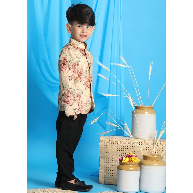 2 Pc Brown Silk Jodhpuri Kurta Pant Set - JD986587915