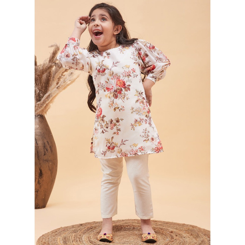 2 Pc Cream Cotton Kurti Set - JD986587911