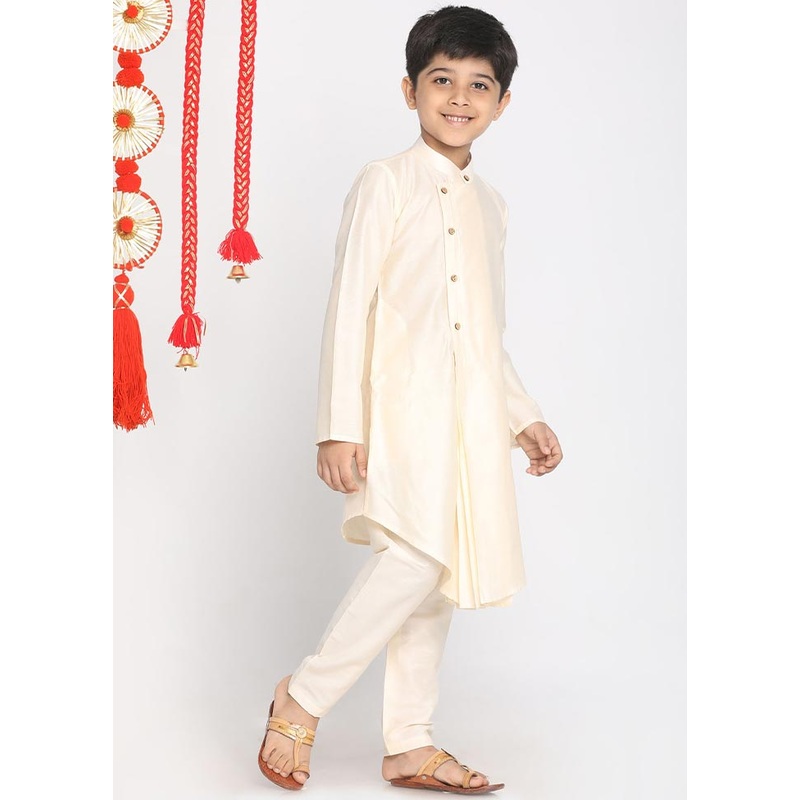 2 Pc Cream Viscose Kurta Pajama Set - JD986587908