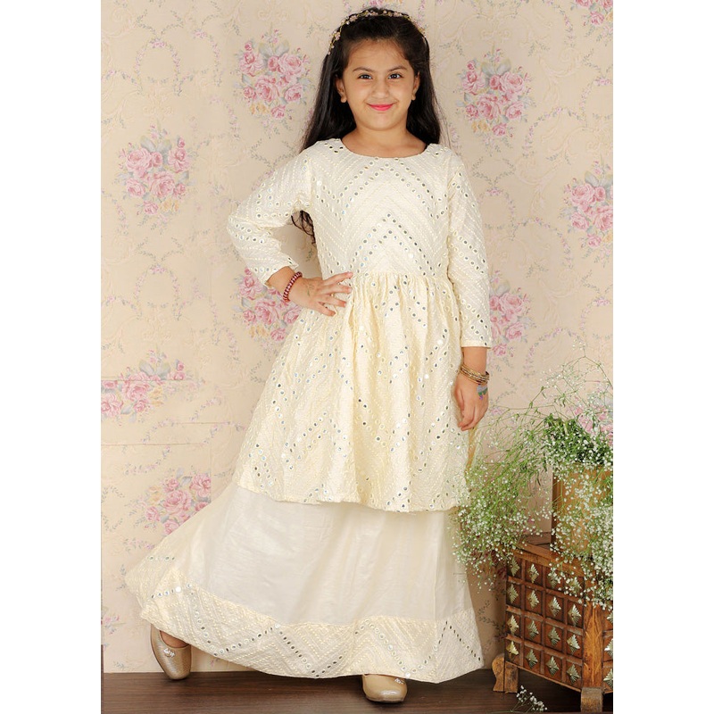 2 Pc Cream Viscose Lehenga Set - JD986587907