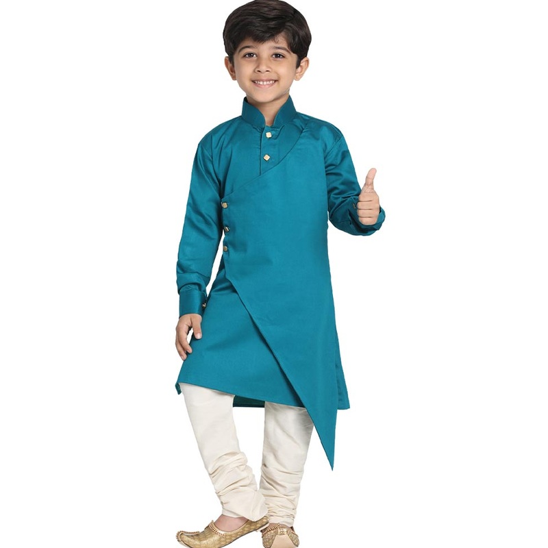 2 Pc Green Cotton Kurta Pajama Set - JD986587906