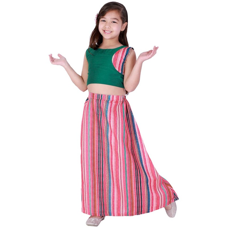 2 Pc Green Cotton Lehenga Set - JD986587904