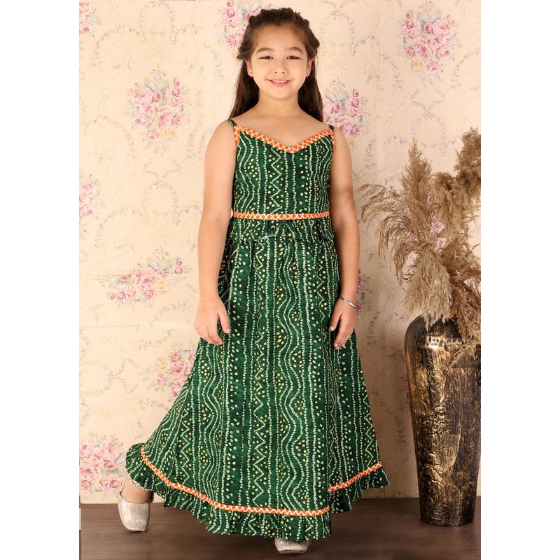 2 Pc Green Rayon Lehenga Set - JD986587901