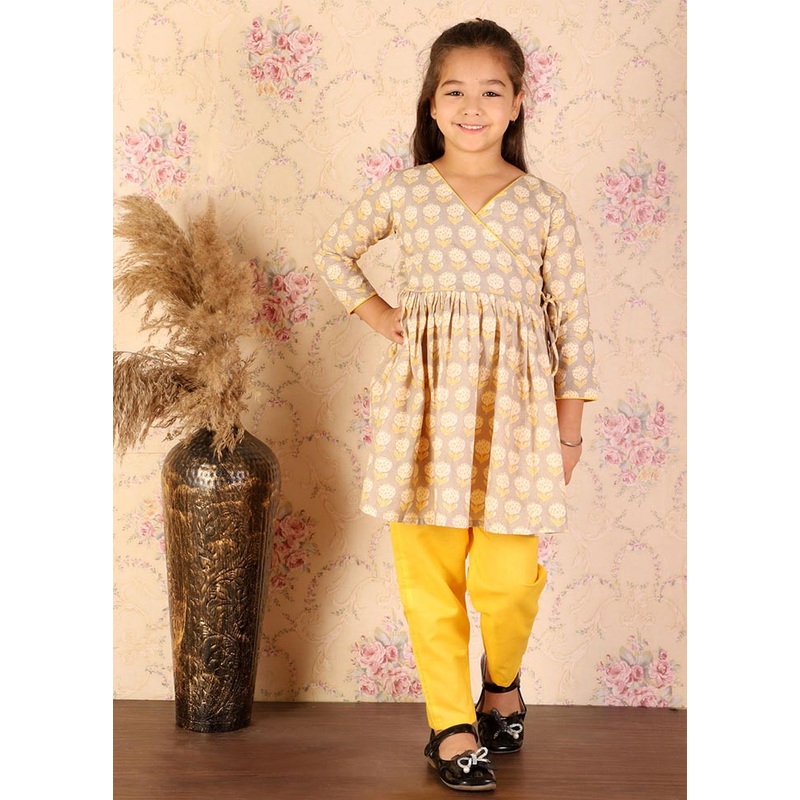 2 Pc Grey Cotton Kurti Pant Set - JD986587896