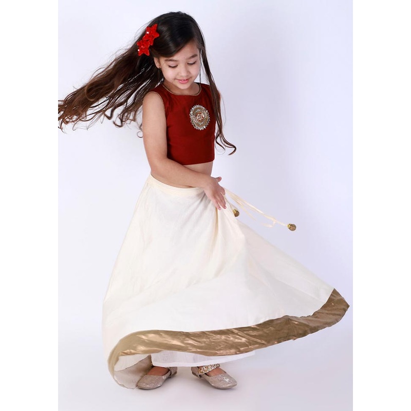 2 Pc Maroon Cotton Lehenga Set - JD986587892
