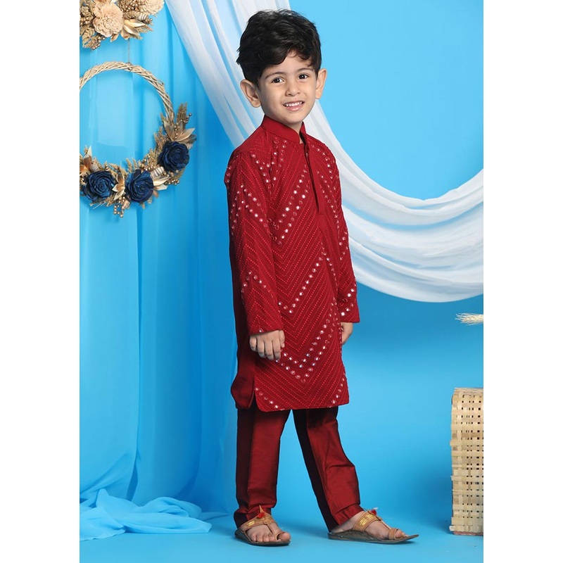 2 Pc Maroon Georgette Kurta Pajama Set - JD986587890