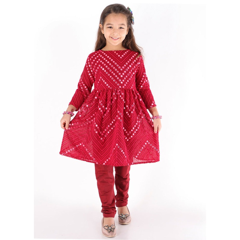 2 Pc Maroon Georgette Kurti Set - JD986587889