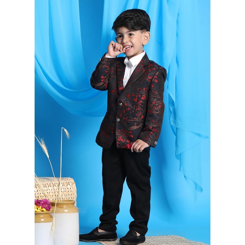 2 Pc Maroon Silk Blazer Set - JD986587887