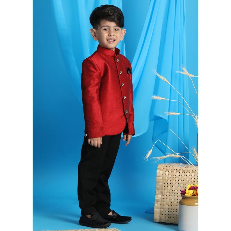 2 Pc Maroon Silk Jodhpuri Kurta Pant Set - JD986587886