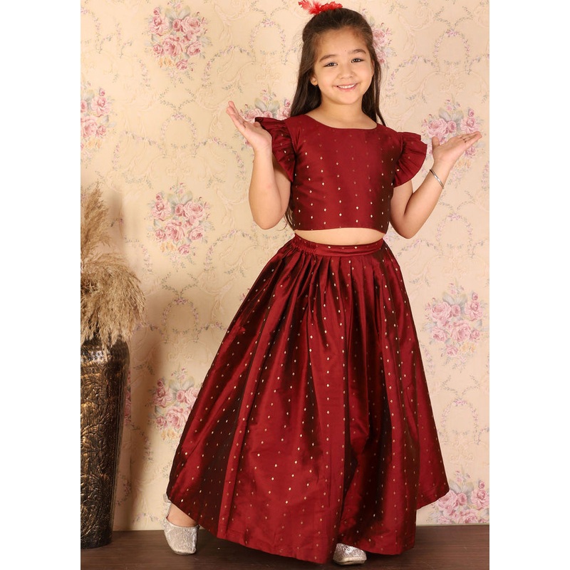 2 Pc Maroon Silk Lehenga Set - JD986587885