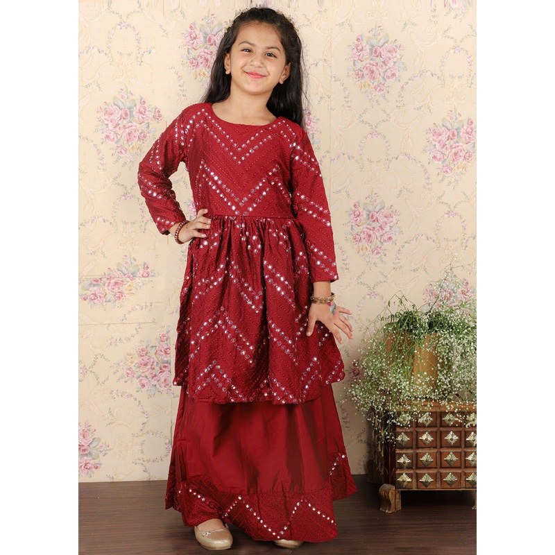 2 Pc Maroon Viscose Lehenga Set - JD986587883