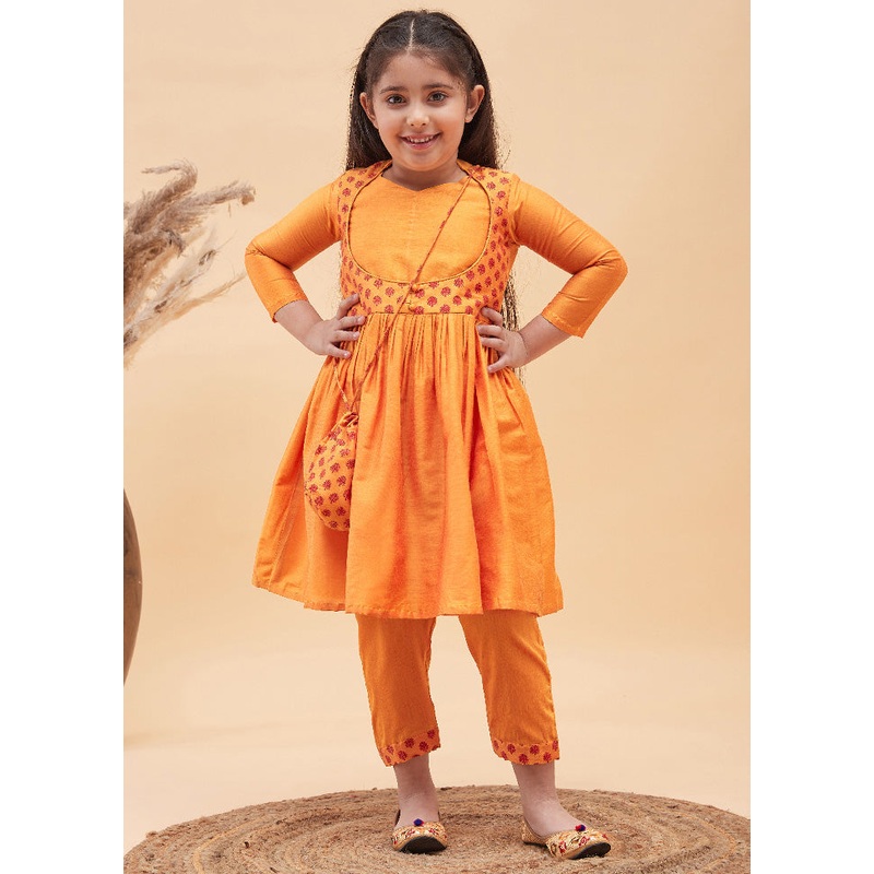 2 Pc Orange Viscose Kurti Set - JD986587879