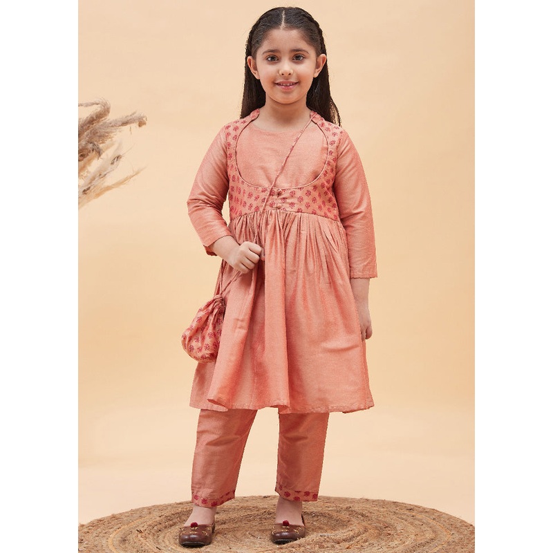 2 Pc Peach Viscose Kurti Set - JD986587878