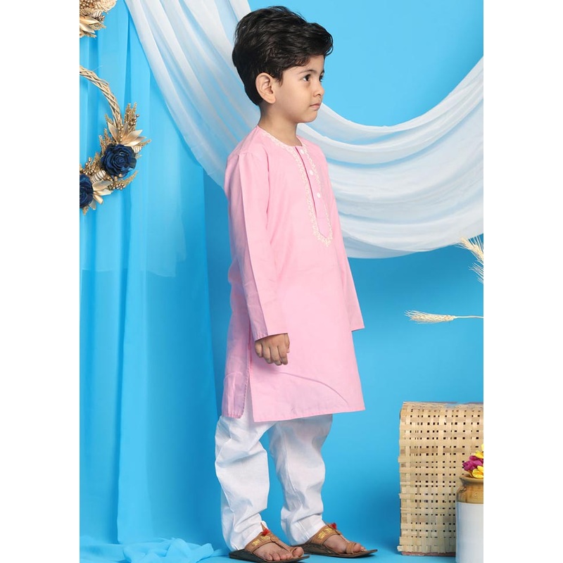 2 Pc Pink Cotton Kurta Pajama Set - JD986587877