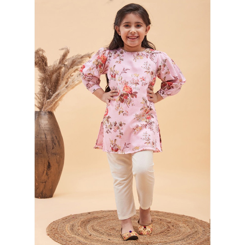 2 Pc Pink Cotton Kurti Set - JD986587876