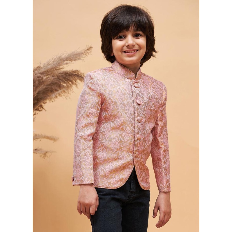 2 Pc Pink Silk Jodhpuri Kurta Pant Set - JD986587875