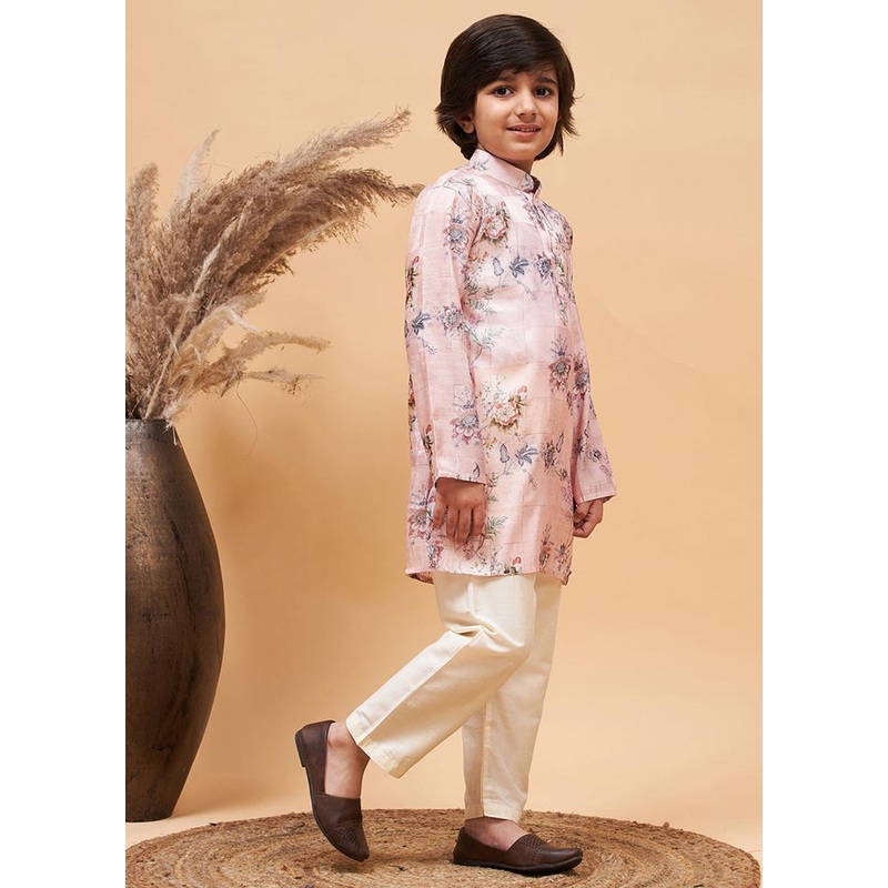 2 Pc Pink Silk Kurta Pajama Set - JD986587874