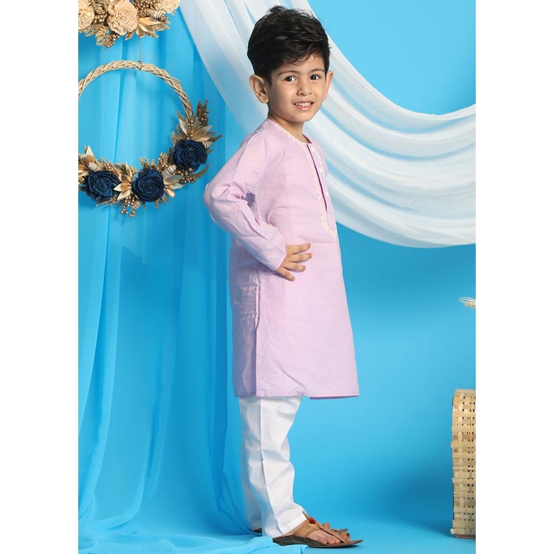 2 Pc Purple Cotton Kurta Pajama Set - JD986587872