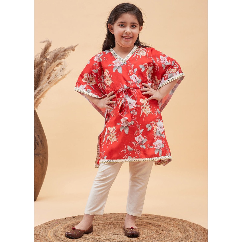 2 Pc Red Cotton Kaftan Set - JD986587871