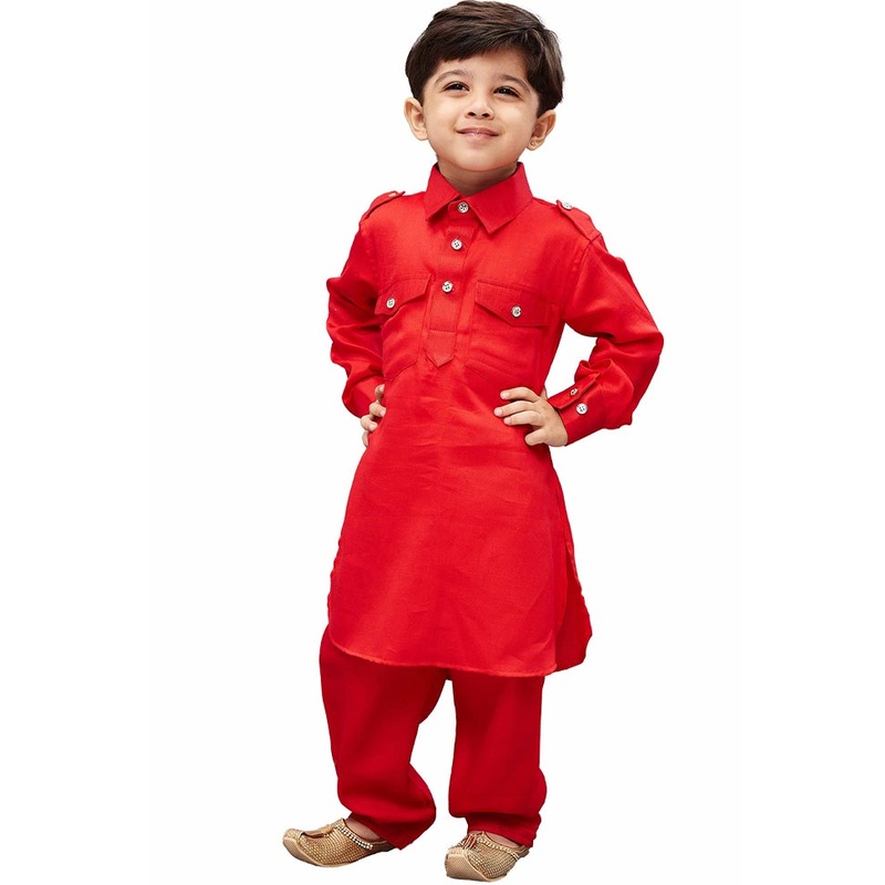 2 Pc Red Cotton Paithani Kurta Pant Set - JD986587870