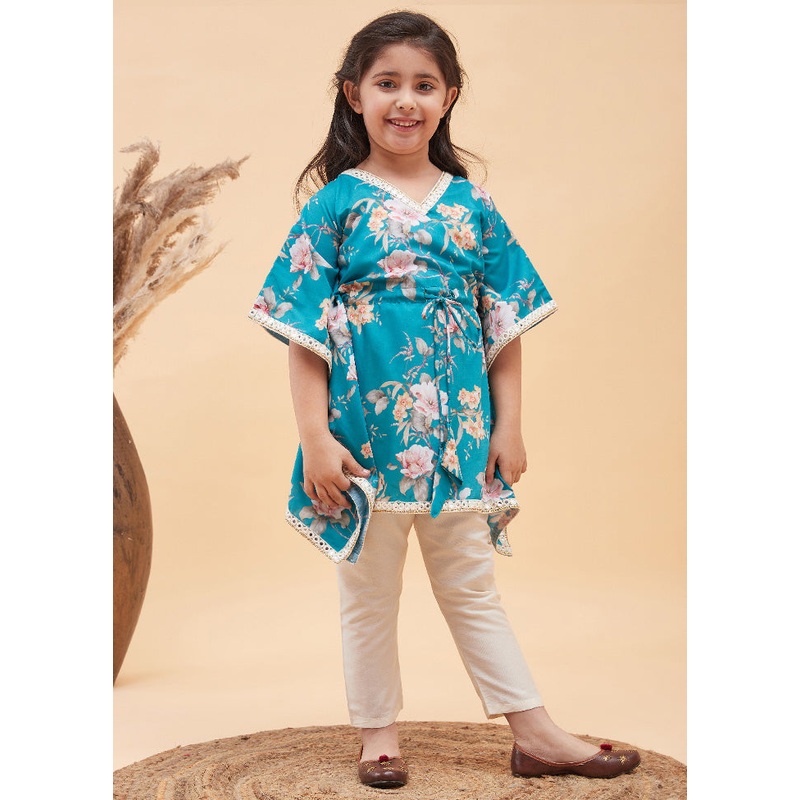 2 Pc Turquoise Cotton Kaftan Set - JD986587868