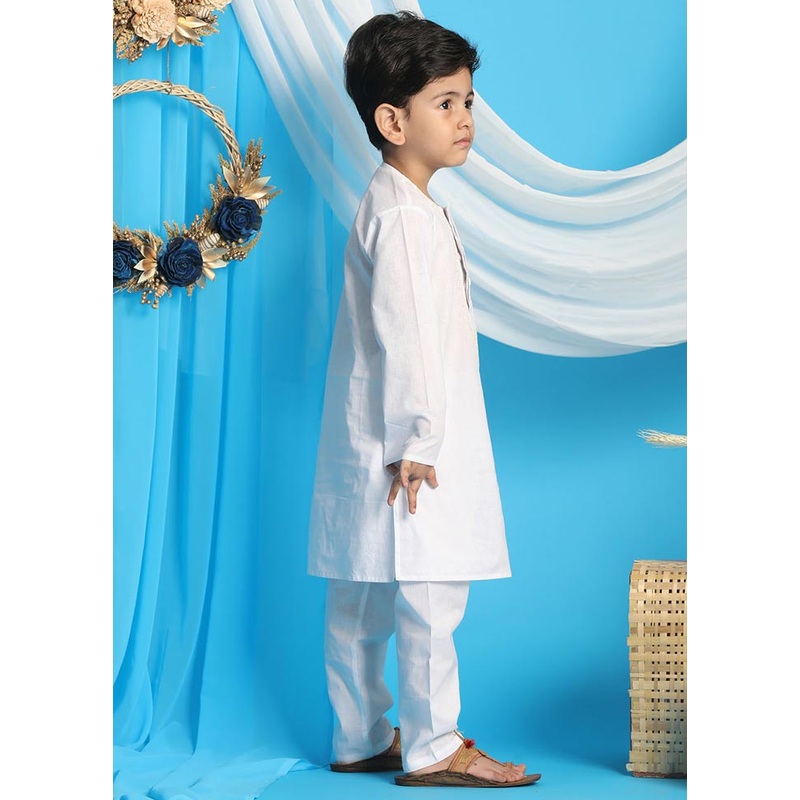 2 Pc White Cotton Kurta Pajama Set - JD986587865