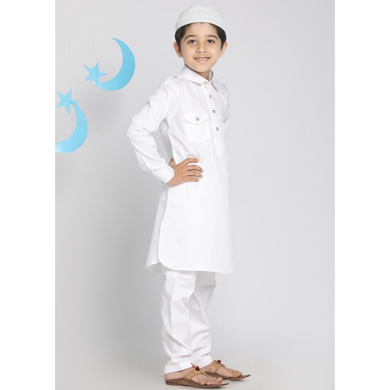 2 Pc White Cotton Kurta Pajama Set - JD986587866