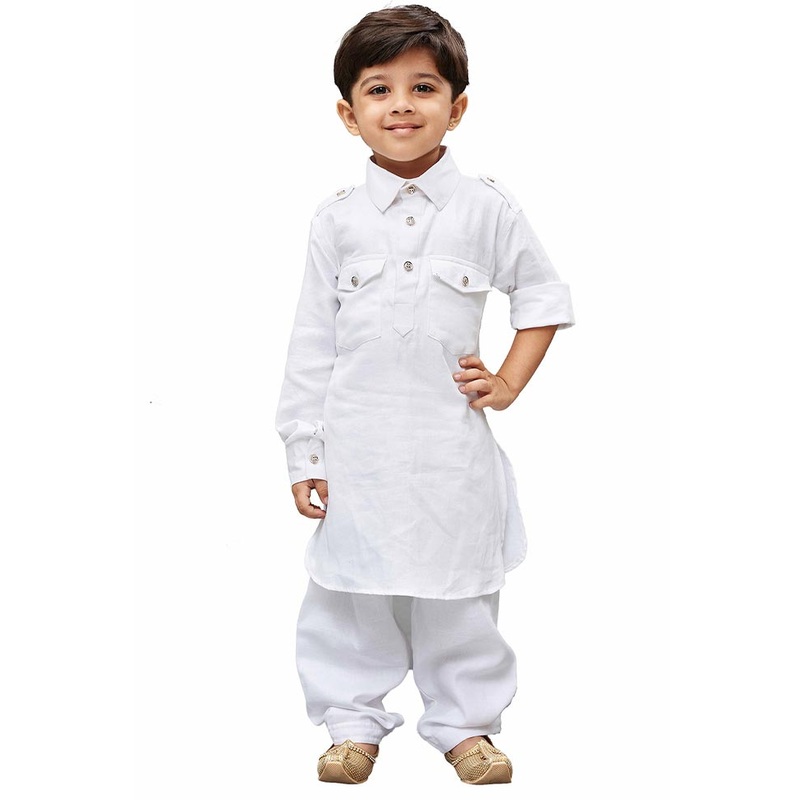 2 Pc White Cotton Paithani Kurta Pant Set - JD986587862