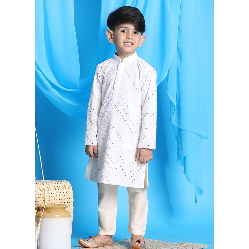 2 Pc White Georgette Kurta Pajama Set - JD986587861