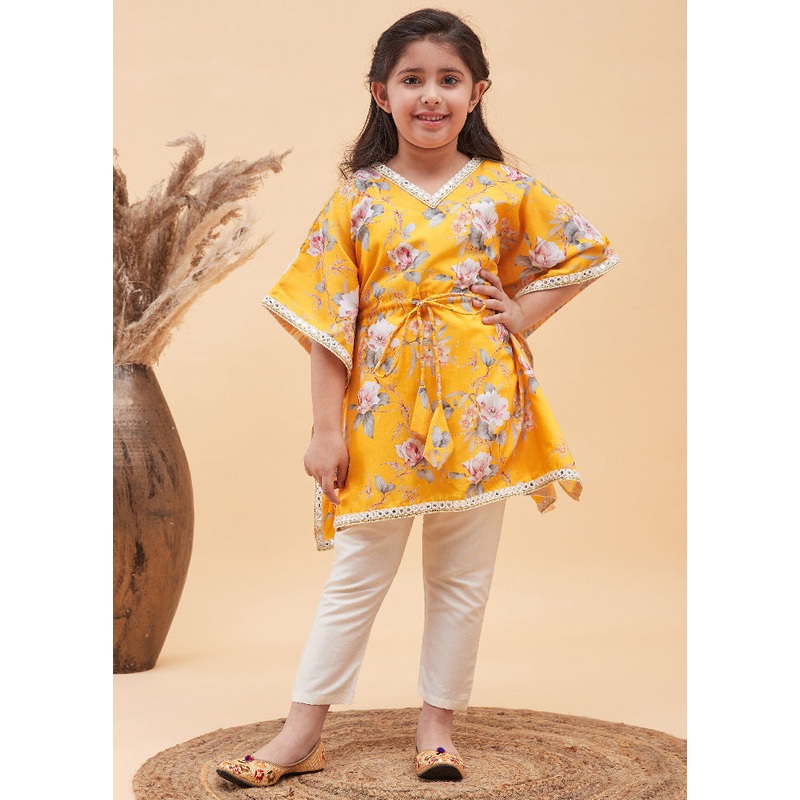 2 Pc Yellow Cotton Kaftan Set - JD986587859