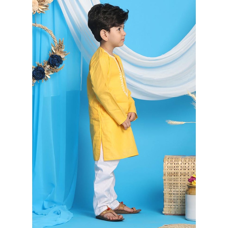 2 Pc Yellow Cotton Kurta Pajama Set - JD986587858
