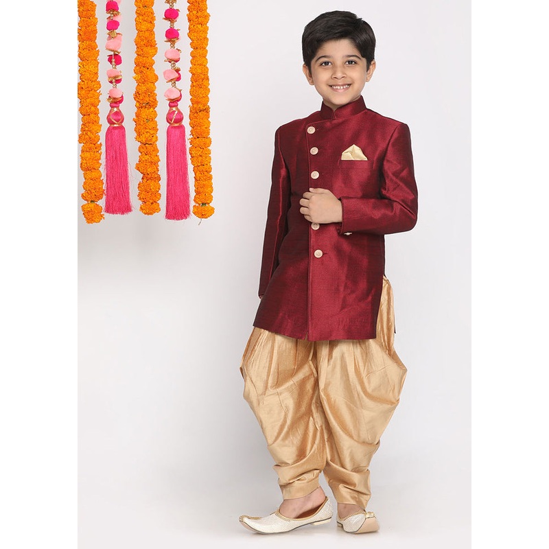 Maroon Festive Cotton Kurta Pajama Set - JD986588056