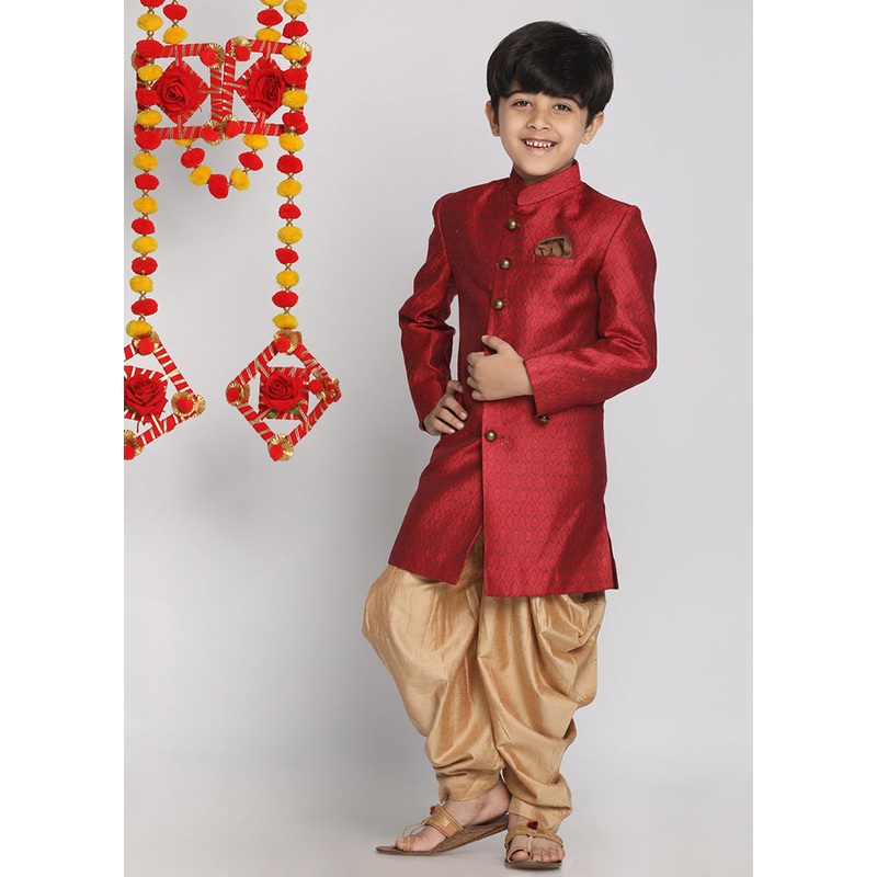 Maroon Festive Silk Kurta Pajama Set - JD986588049
