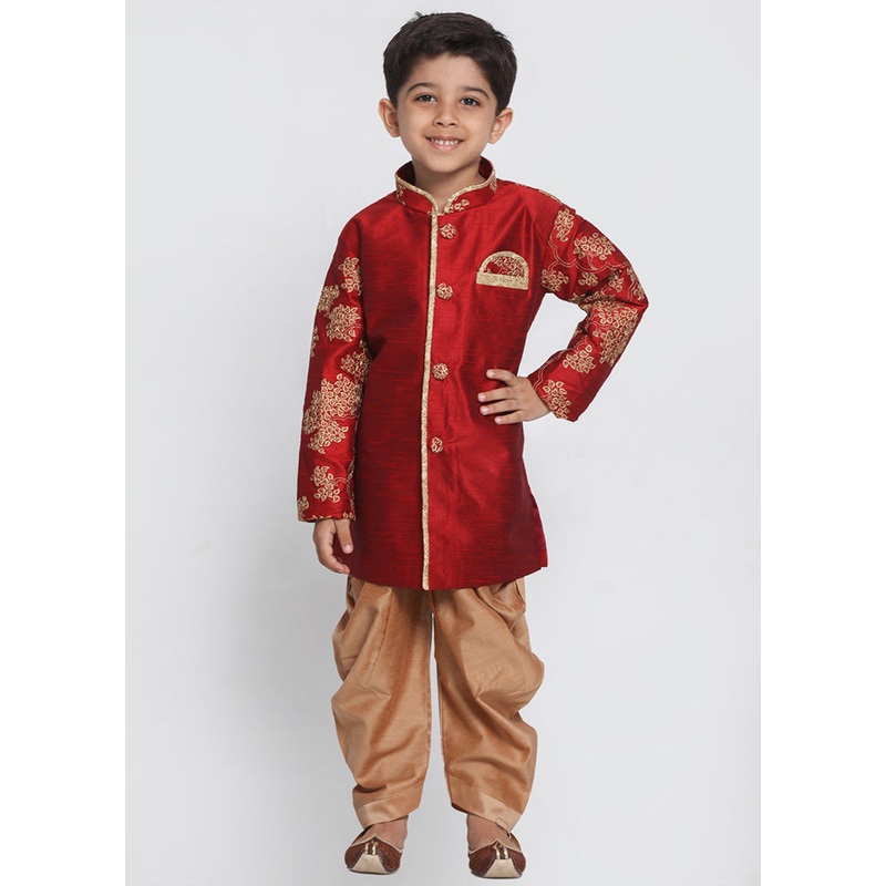 Maroon Festive Silk Kurta Pajama Set - JD986588052