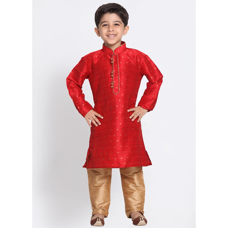 Maroon Festive Silk Kurta Pajama Set - JD986588053