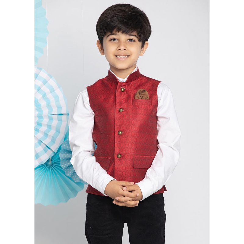 Maroon Silk Ethnic Jacket - JD986588036