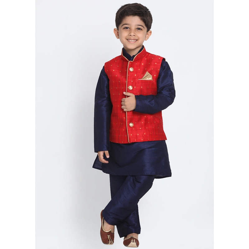 Maroon Silk Kurta Pajama Set With Jacket - JD986588033