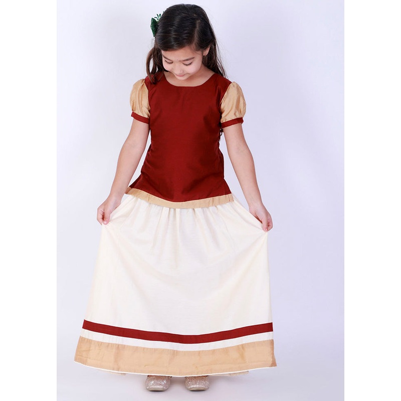 Maroon South Indian Style Pattu Pavadai Lehenga And Choli Set - JD986588026