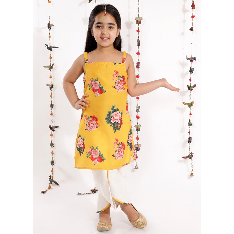 Multicolor Bright Floral Digital Printed Sleeveless Kurta With Tulip Pants - JD986588024