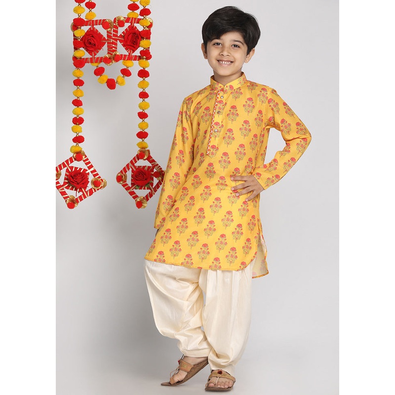 Mustard Festive Silk Kurta Pajama Set - JD986588017