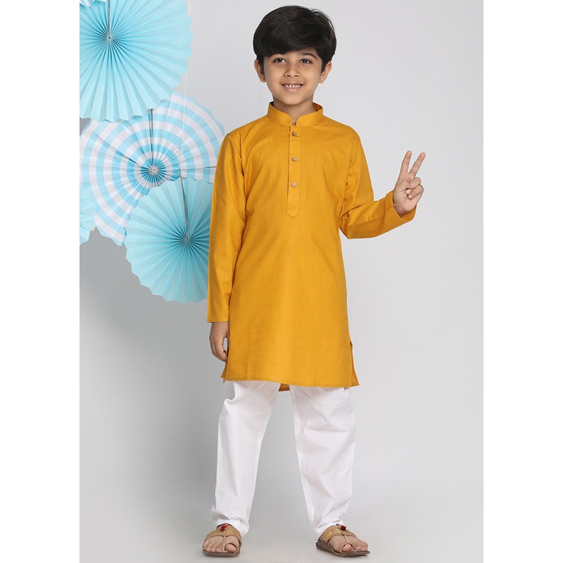 Mustard Festive Silk Kurta Pajama Set - JD986588019