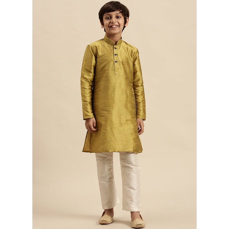 Mustard Silk Solid Kurta - JD986588016