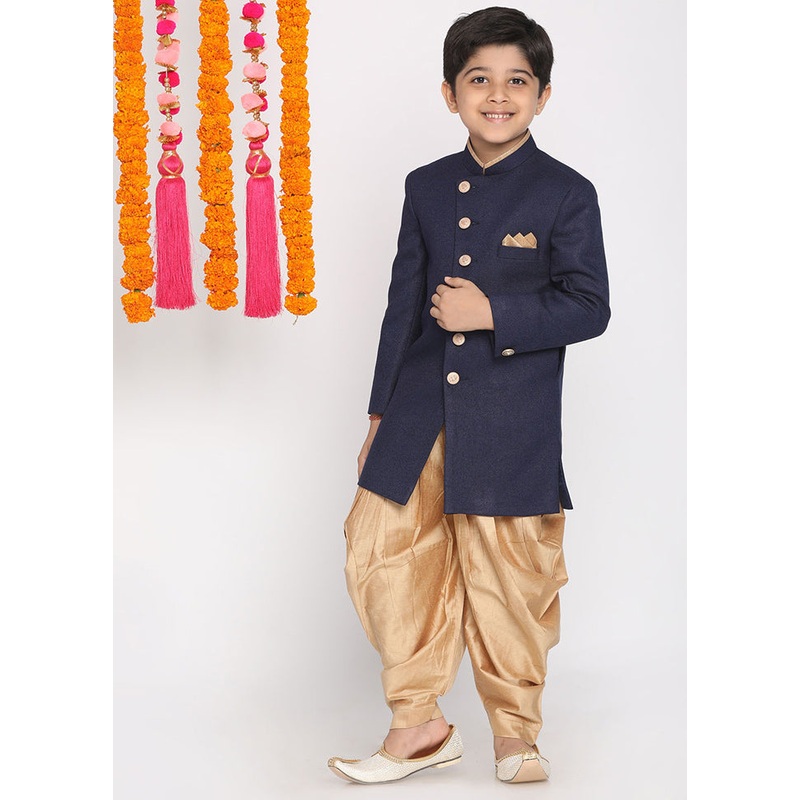 Navy Blue Festive Cotton Kurta Pajama Set - JD986588013